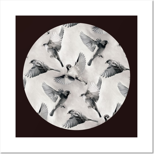 Sparrow Flight - monochrome Wall Art by micklyn